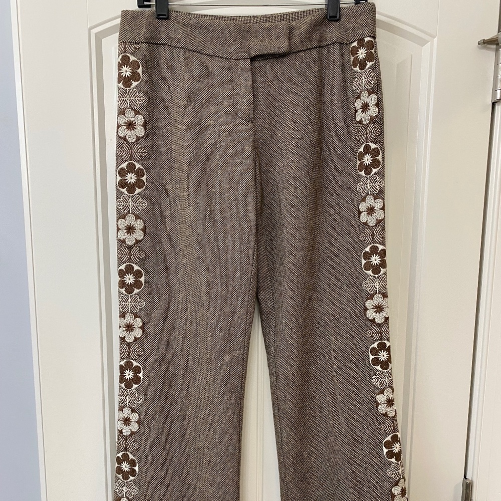 Retro Embroidered Wool Pants